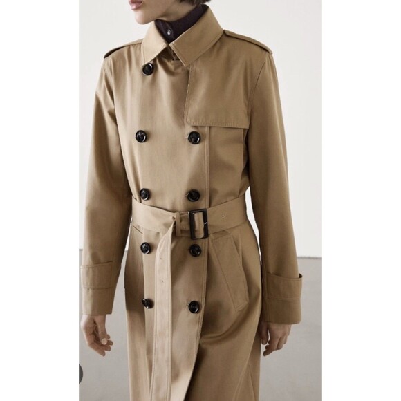 Massimo Dutti Water Repellant Trench Coat Camel Brown Women’s Small - Picture 2 of 9
